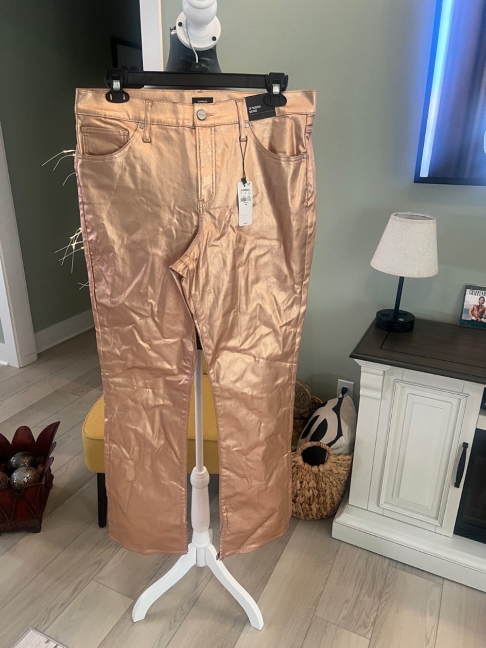 Express Metallic Rose Gold Straight-Leg Pants